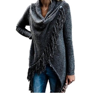 Autumn and winter oversized women's tassel knitted sweater jacket