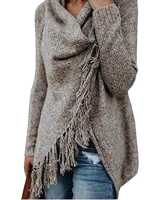 Autumn and winter oversized women's tassel knitted sweater jacket