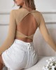 2024 Women's Sexy Backless Casual Short Slim Knit Long Sleeve T-shirt Top Bottom Outer Wear