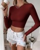 2024 Women's Sexy Backless Casual Short Slim Knit Long Sleeve T-shirt Top Bottom Outer Wear