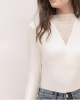 Half-high neck new white lace splicing Slim inner bottoming shirt tops T-shirt Women's